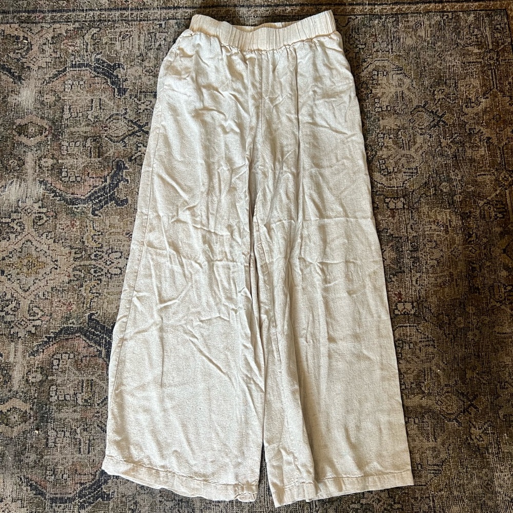 Princess Polly Wide Leg Linen Blend Pants Oatmeal Beige Size 4